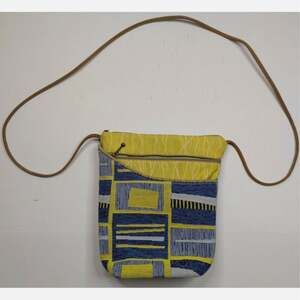 Maruca Jacquard Textile Crossbody Birch Navy Denim Blue Green Yellow Block 9"
